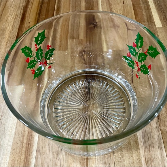 VTG Indiana Glass Holly Berry Ice Bucket Serving Round Bowl Crystal Christmas - Picture 3 of 8